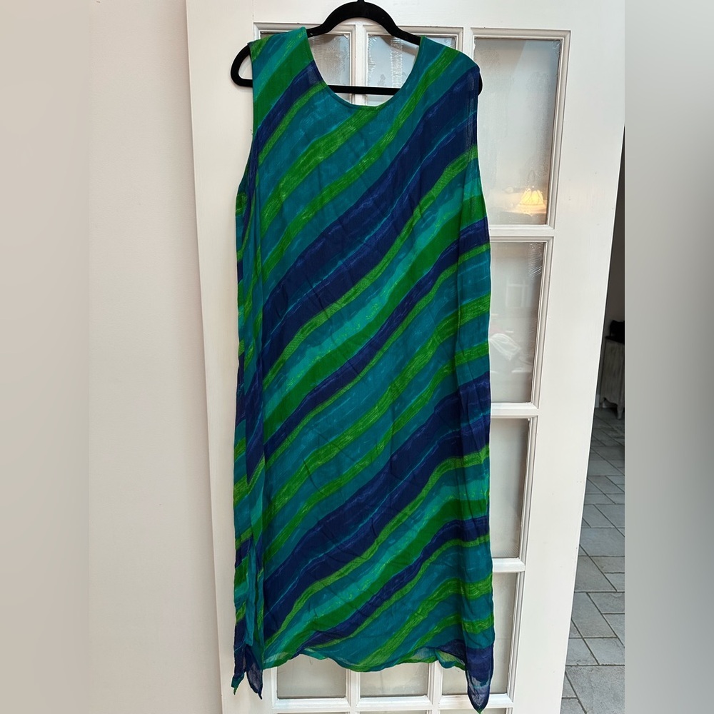 Avenue Teal Blue Green Watercolor Sleeveless Midi Dress Womens Plus Size 18 / 20 - Picture 4 of 9